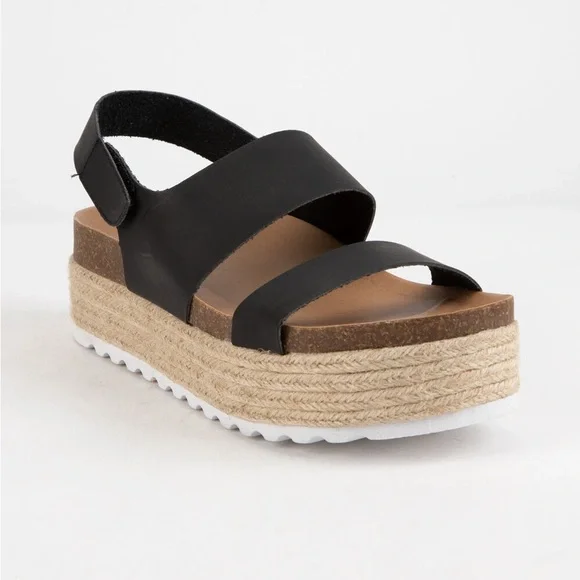 NWT Dirty Laundry Black Platform Sandals with Textured Straps - Picture 1 of 10